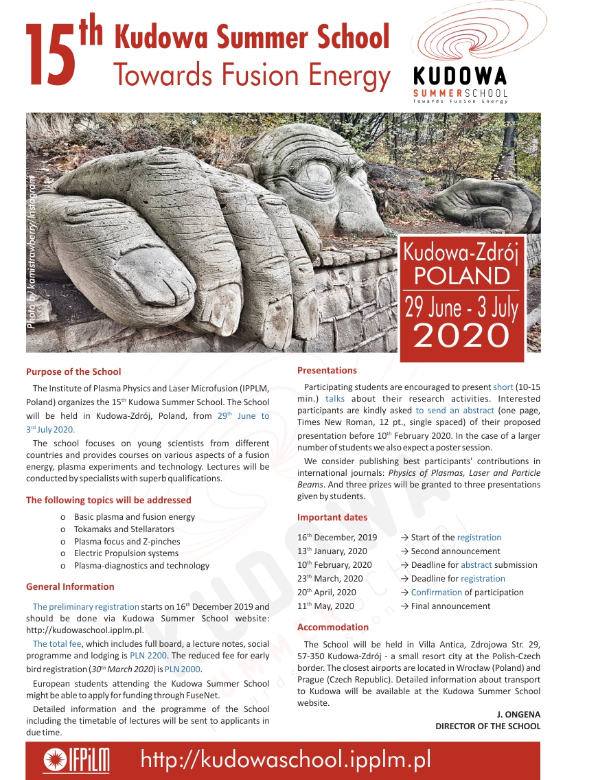 1st Announcement Kudowa Summer School