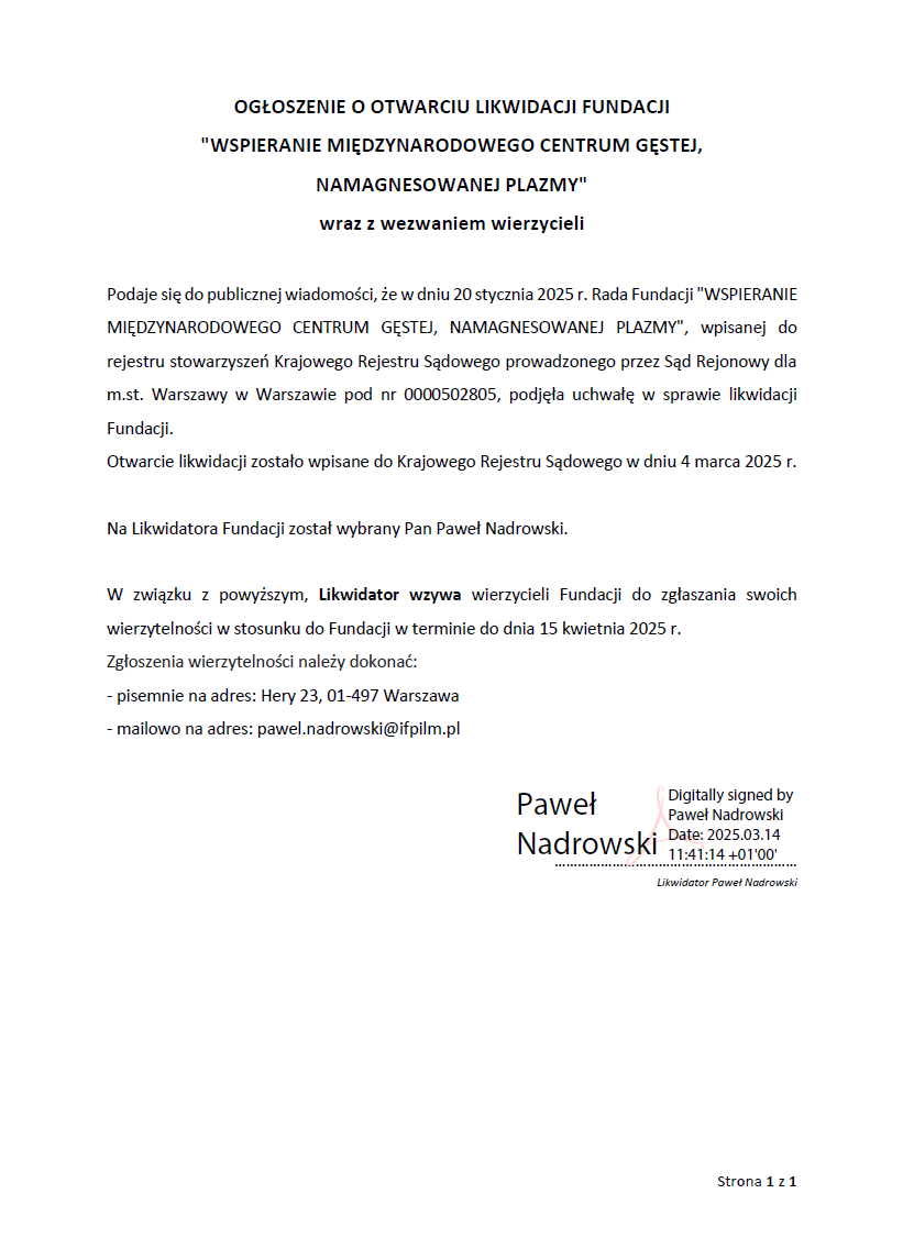 Likwidacja Fundacji ICDMP